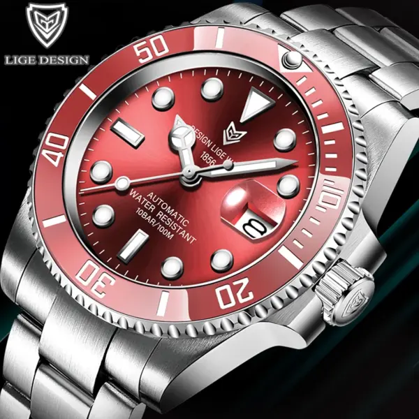 LIGE Automatic Men's Diver Stainless Steel Watch - Image 6