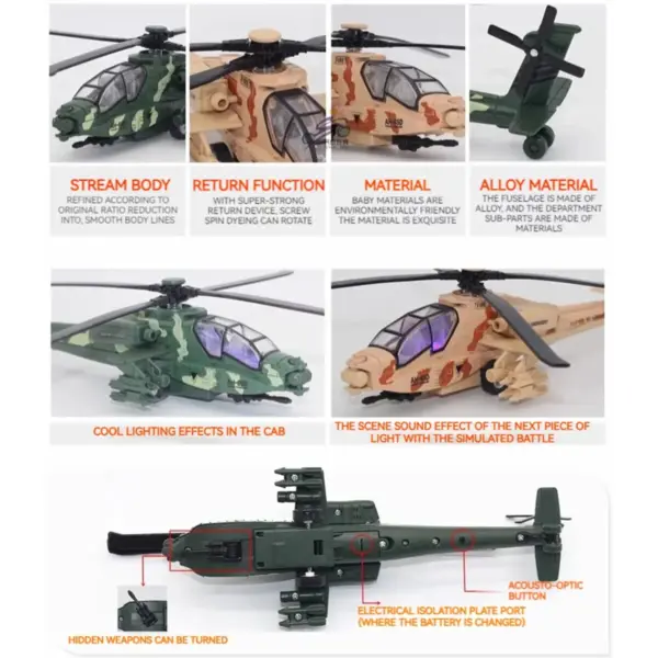 AH-64 Helicopter Alloy Toy Model with Lights - Image 4