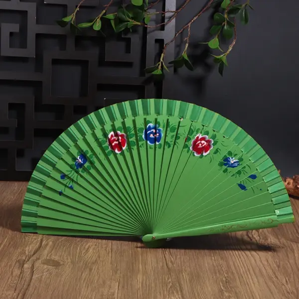 Wooden Folding Fan with Floral Design - Image 8