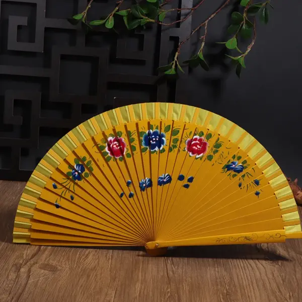 Wooden Folding Fan with Floral Design - Image 7