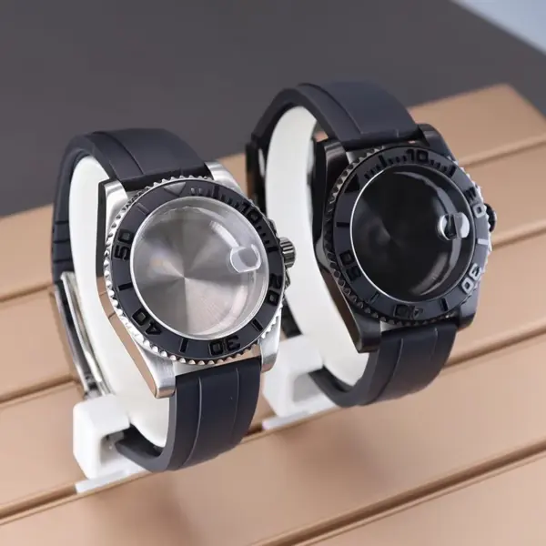 40mm Stainless Steel Watch Case with Rubber Strap