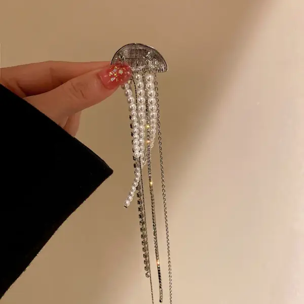 Vintage Crystal Pearl Jellyfish Brooch for Women - Image 5