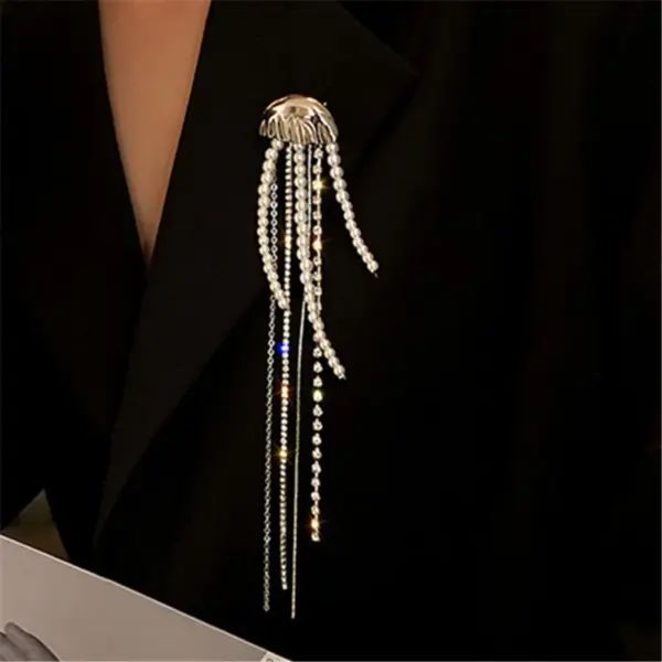 Vintage Crystal Pearl Jellyfish Brooch for Women - Image 8