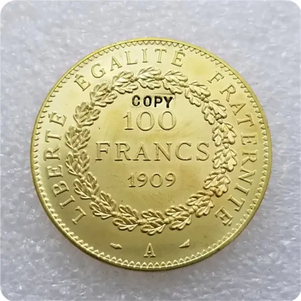 Gold Brass Replica 100 Francs Coin Copy - Image 2