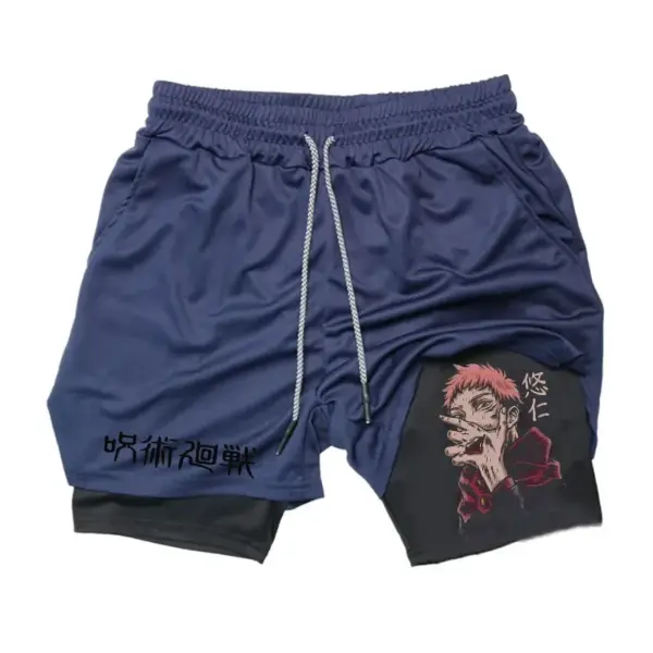 Men's 2 In 1 Anime Gym Shorts Summer - Image 14