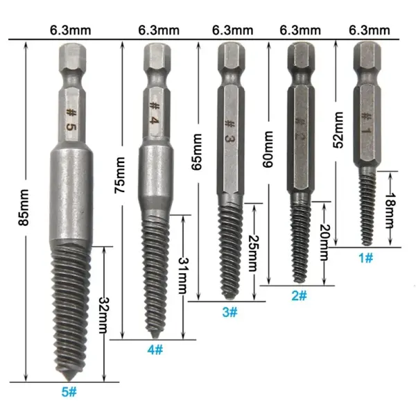 5pc Screw Extractor Set with 60mm Tool - Image 2