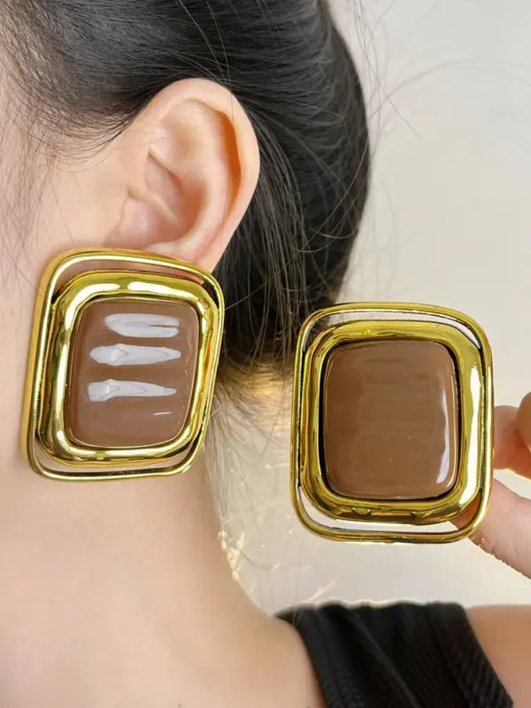 Geometric Metal Stud Earrings for Women - Image 5