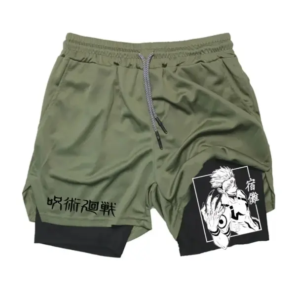 Men's 2 In 1 Anime Gym Shorts Summer - Image 5