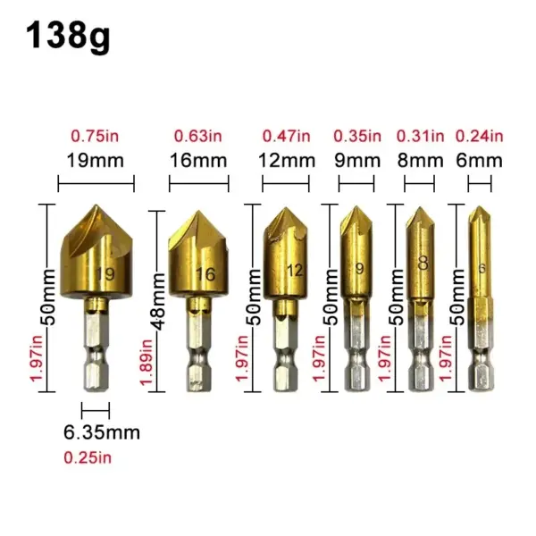 6PC Titanium Plated Woodworking Drill Bit Set - Image 3