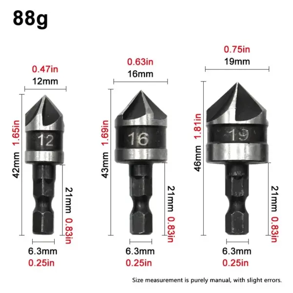 3PC 90 Degree Hexagon Chamfer Drill Set - Image 2
