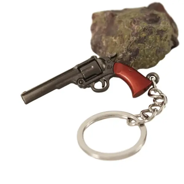 Mini Metal Revolver Keychain 5cm Silver Red - Image 4