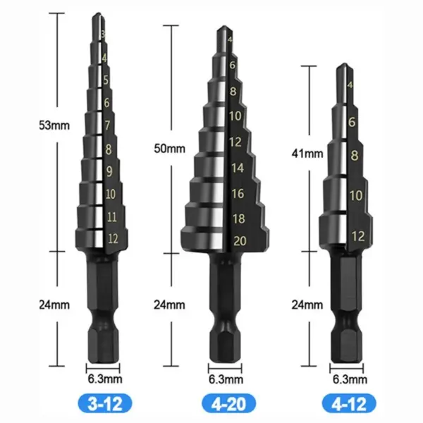 3Pcs HSS Step Drill Bits Set 3-20mm - Image 6