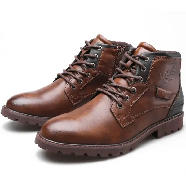 Men's Vintage Ankle Boots with Side Zipper - Image 4
