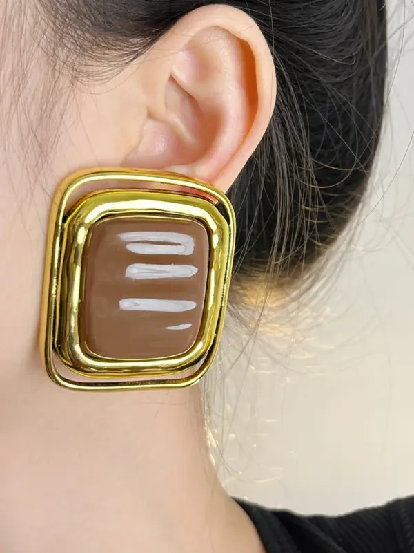 Geometric Metal Stud Earrings for Women - Image 3