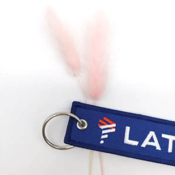 LATAM Blue Embroidery Keychain with Metal Ring - Image 6
