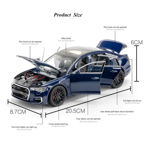 1:24 Scale A6 Alloy Diecast Toy Car Model - Image 2