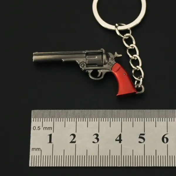 Mini Metal Revolver Keychain 5cm Silver Red - Image 3