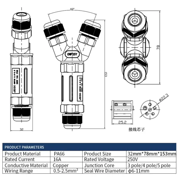 Waterproof Y-Type Cable Connectors 16A 415V - Image 5