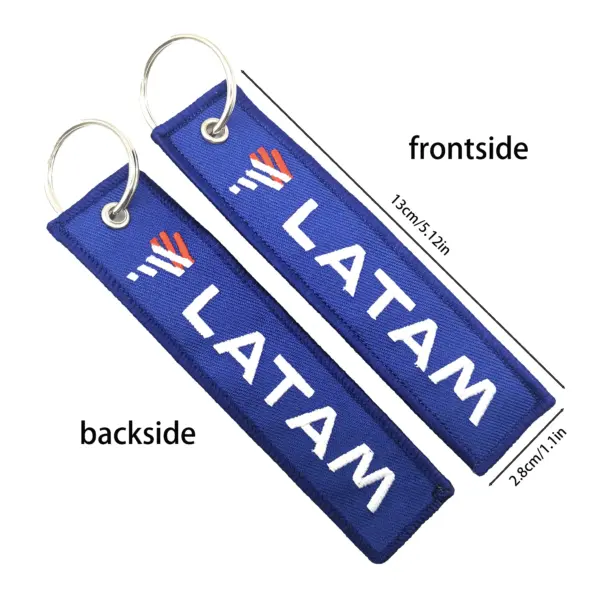 LATAM Blue Embroidery Keychain with Metal Ring - Image 2