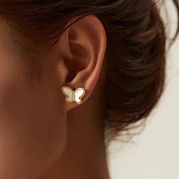 18K Gold Plated Stainless Steel Butterfly Earrings - Image 4