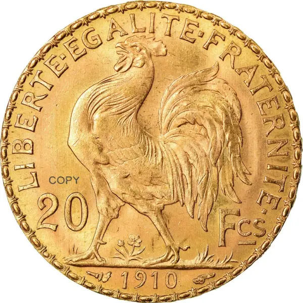 1910 Gold Marianne Rooster Replica Coin - Image 2