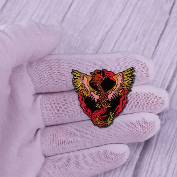 Flaming Phoenix Enamel Brooch Bold Design - Image 3