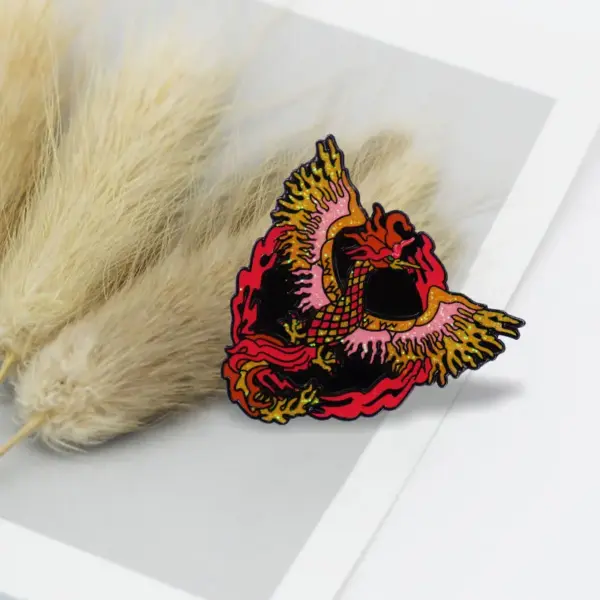 Flaming Phoenix Enamel Brooch Bold Design - Image 6