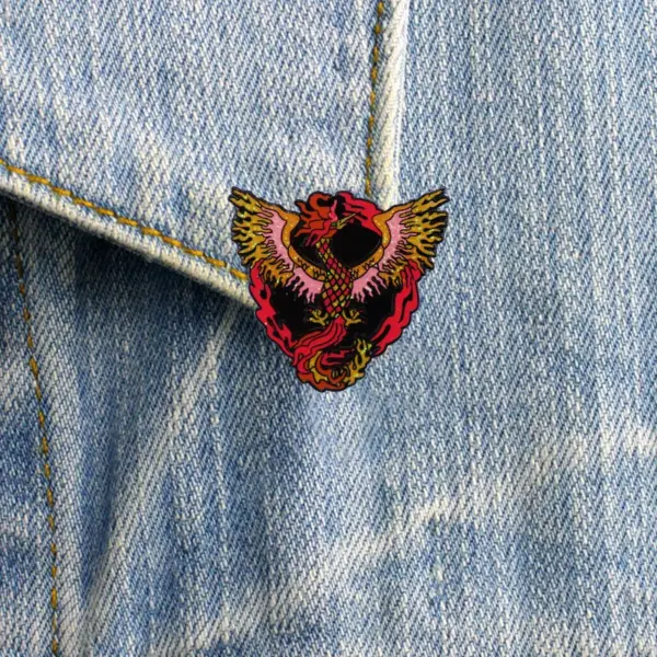 Flaming Phoenix Enamel Brooch Bold Design - Image 4
