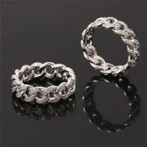 Silver Cuba Chain Iced Out Cocktail Ring