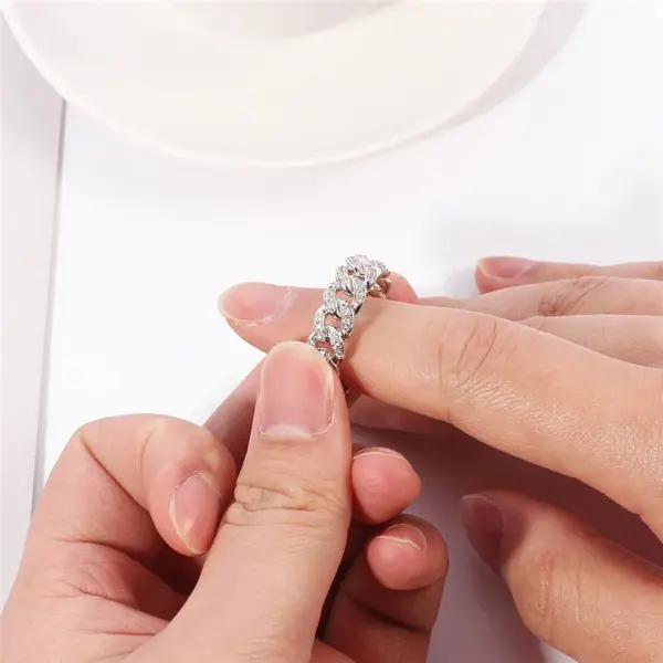 Silver Cuba Chain Iced Out Cocktail Ring - Image 4