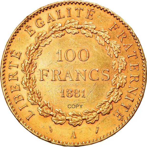 1881 100 Francs Gold Replica Coin - Image 2
