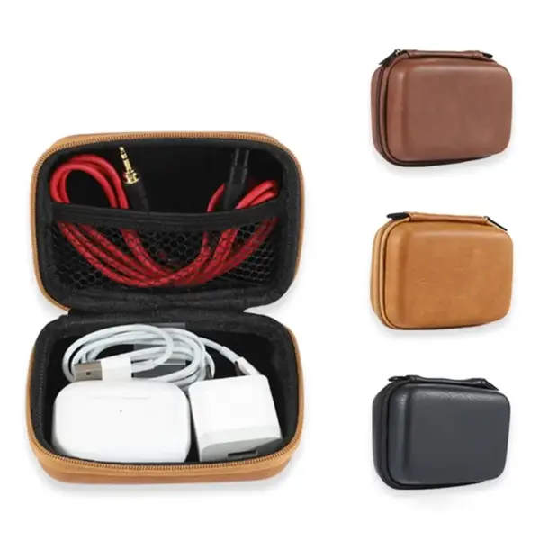 Leather Mini USB Cable Organizer Bag