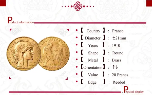1910 Gold Marianne Rooster Replica Coin - Image 4