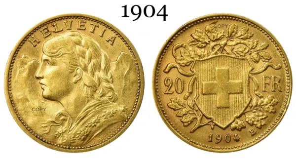 Swiss 1904 Gold 20 Francs Commemorative Coin - Image 3