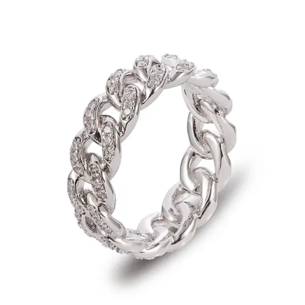 Silver Cuba Chain Iced Out Cocktail Ring - Image 8