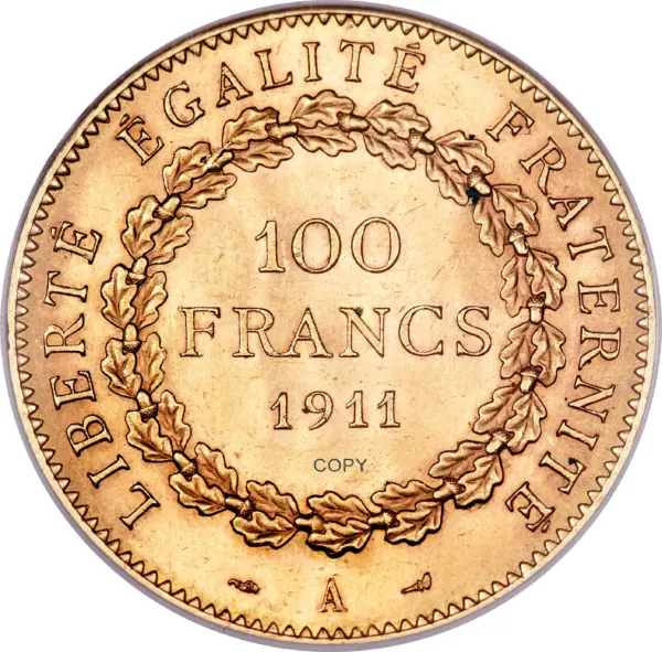 France 1911 Replica 100 Francs Gold Coin - Image 2