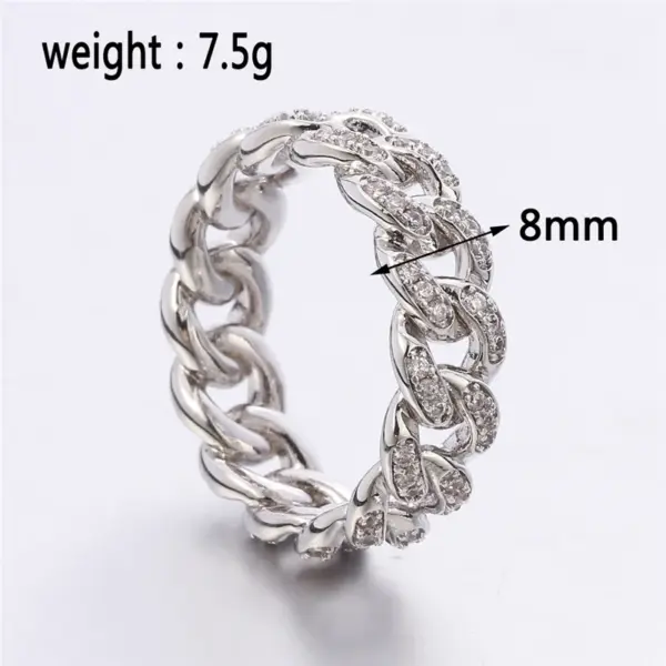 Silver Cuba Chain Iced Out Cocktail Ring - Image 3