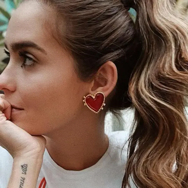 Red Heart Drop Earrings for Women