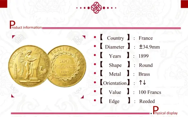 France 1899 100 Francs Gold Replica Coin - Image 3