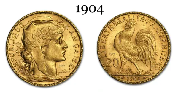 1904 Gold Marianne Rooster Copy Coin Collectible - Image 3