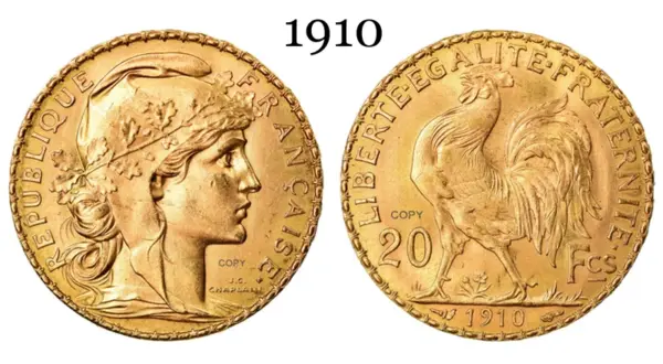 1910 Gold Marianne Rooster Replica Coin - Image 3