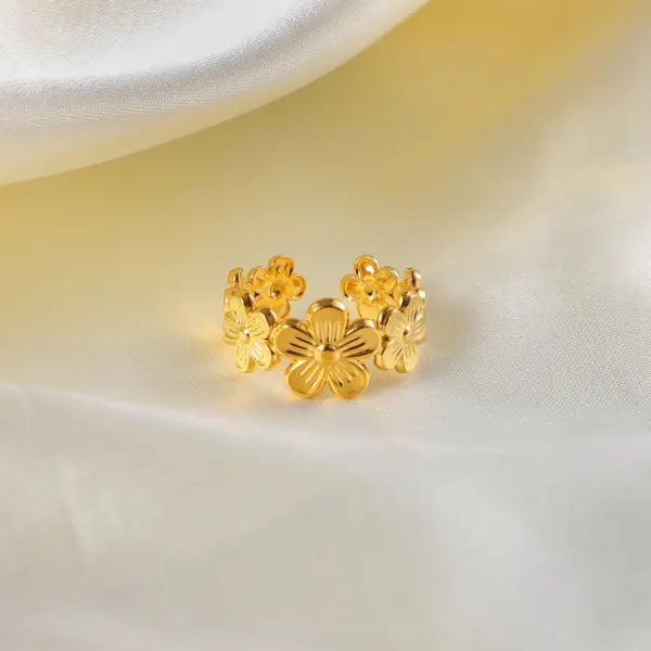 Adjustable Stainless Steel Flower Ring for Women - Image 4