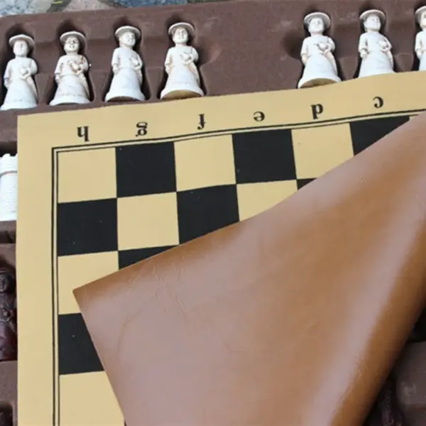 Antique Resin Chess Set with Leather Board - Image 6