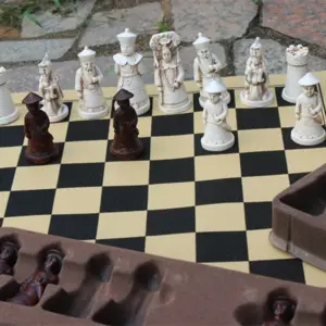 Antique Resin Chess Set with Leather Board