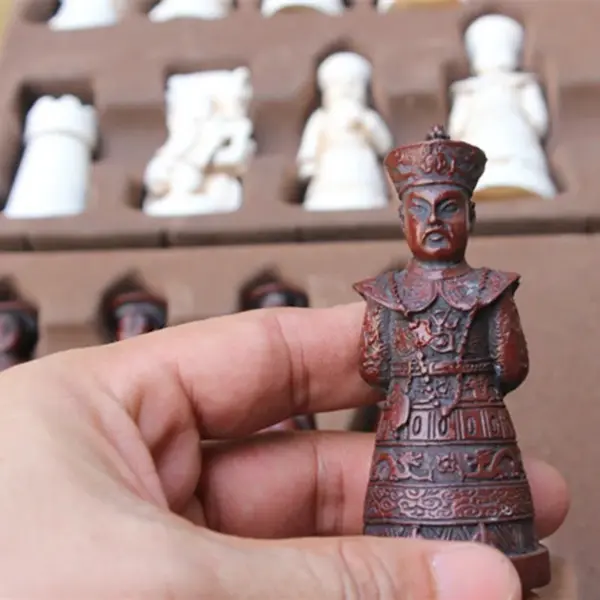 Antique Resin Chess Set with Leather Board - Image 2