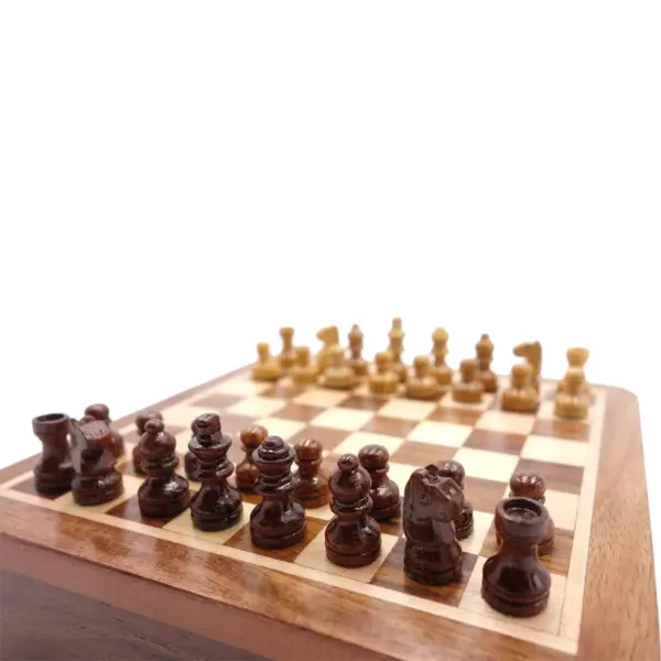 Portable Solid Wood Mini Chess Set with Drawer - Image 5