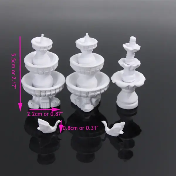 9pcs White Fountain Statue Model Set HO Scale - Image 4