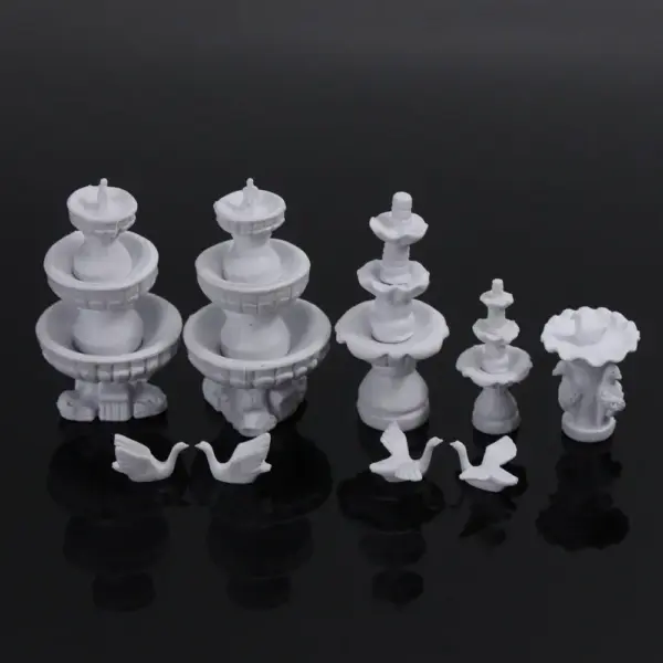 9pcs White Fountain Statue Model Set HO Scale - Image 2