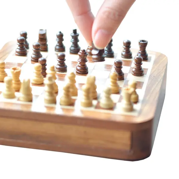 Portable Solid Wood Mini Chess Set with Drawer - Image 6