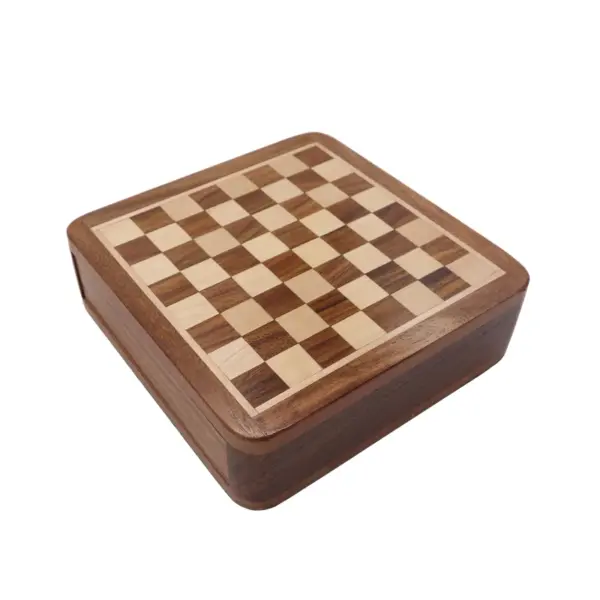 Portable Solid Wood Mini Chess Set with Drawer - Image 2